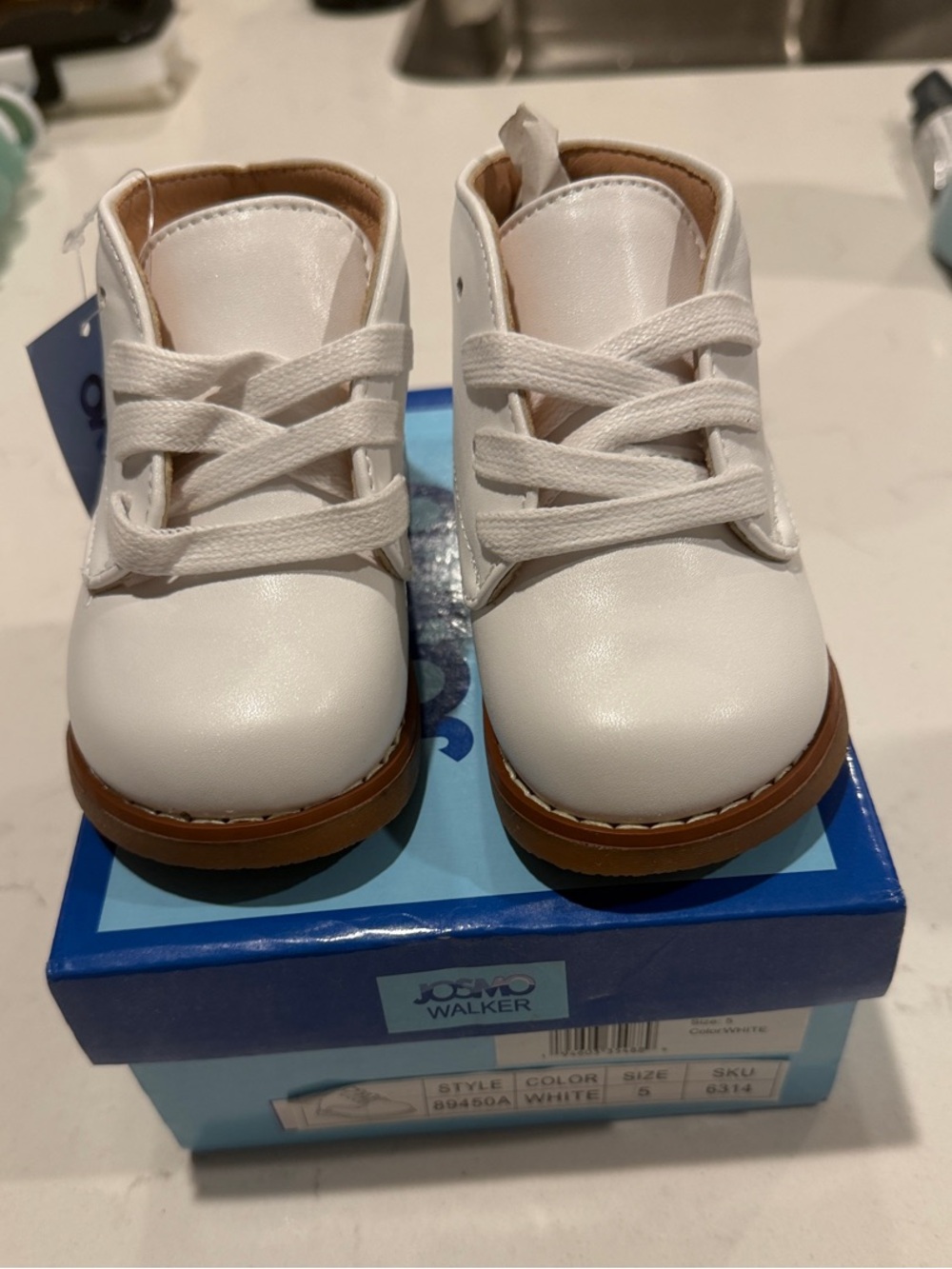 Josmo White Lace-Up Baby Walker Shoes with Brown Sole